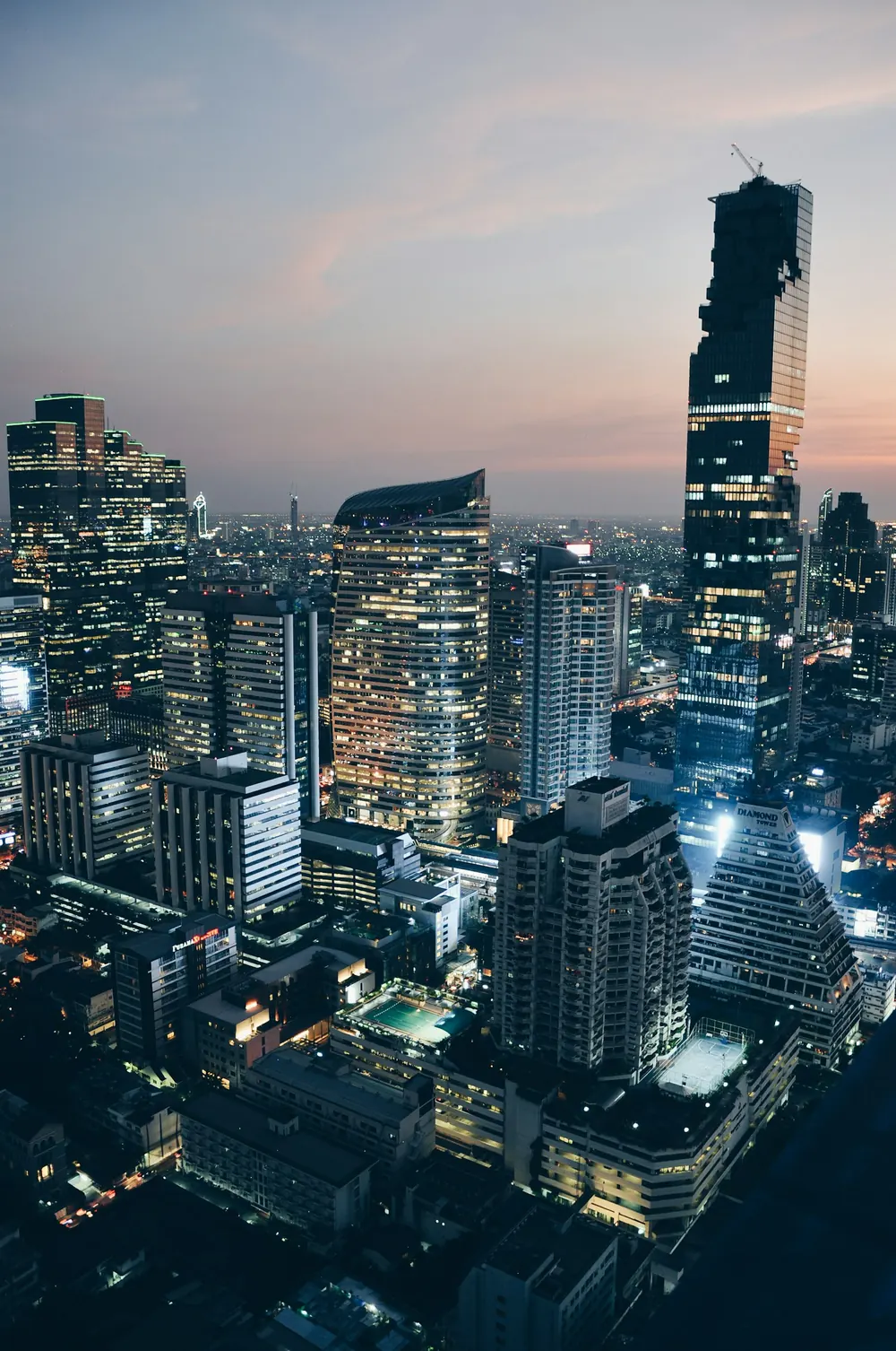 Photograph of Bangkok buildings at dusk